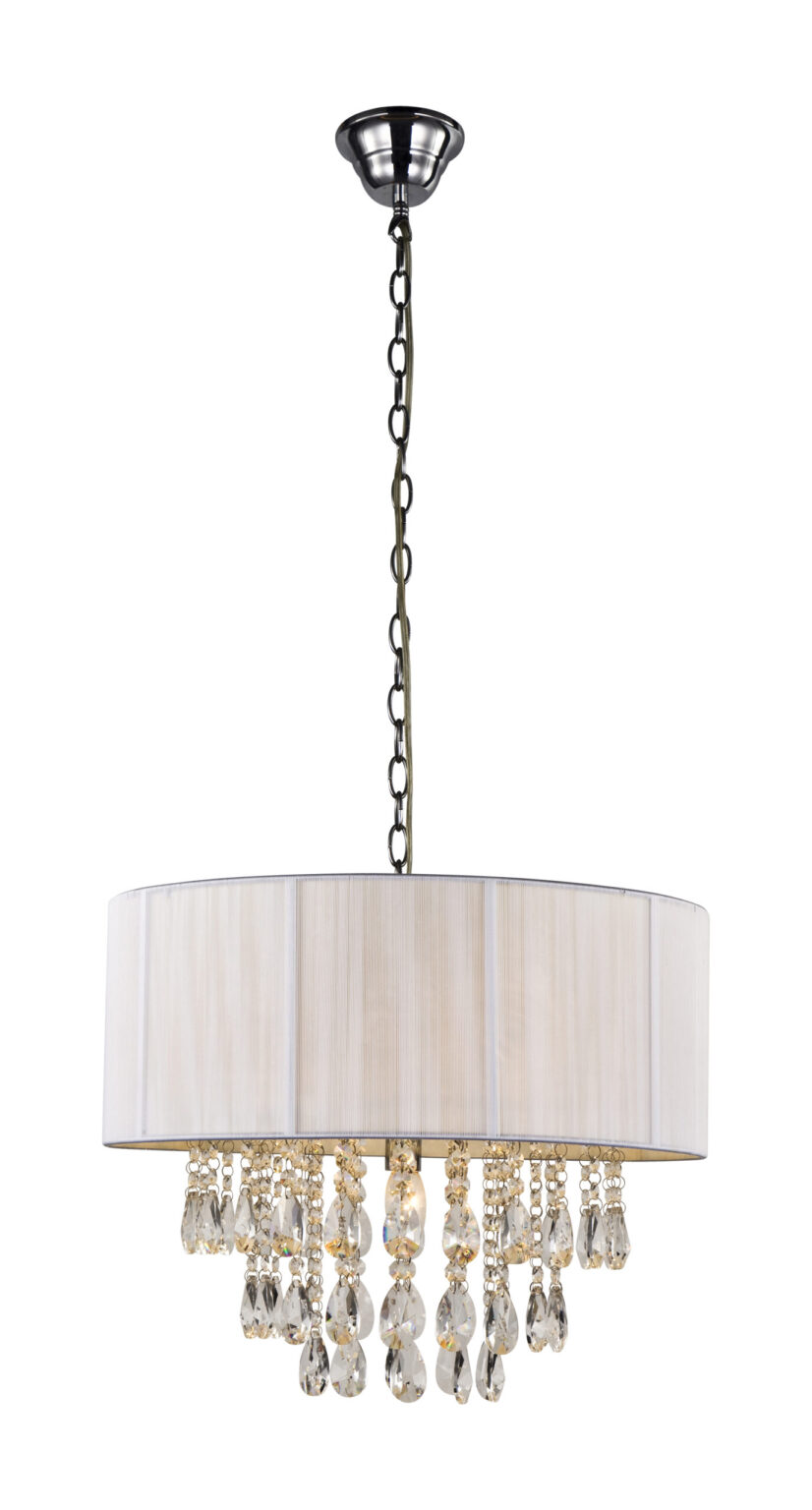 Chrome crystal pendant light with black or cream shade 1552-4+1